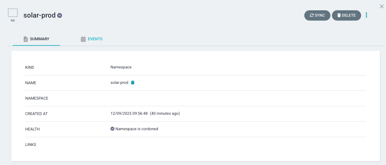 Namespace Resource Actions